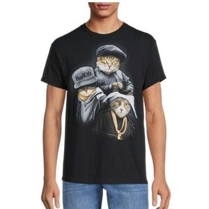 DOM Cat Rapper Trio Hug Life Black Cotton T-Shirt Size Medium Unisex